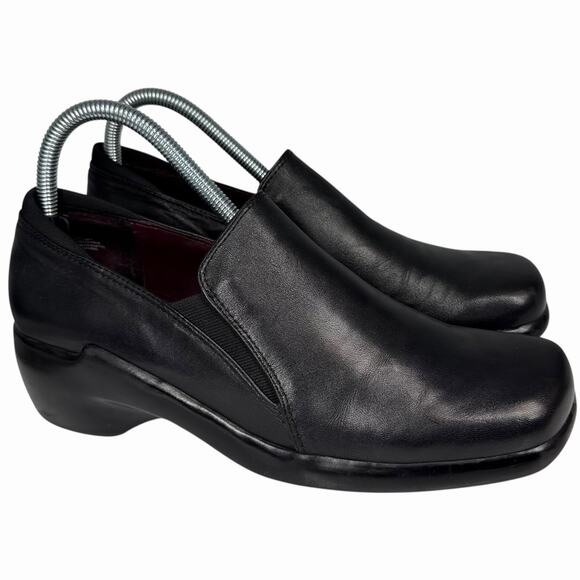 Bandolino Womens Sz 8.5M Black Leather Slip On Loafers Comfort Wedge Heels - Picture 1 of 8